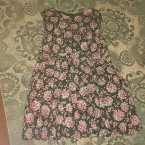 Forest green and pink floral dress